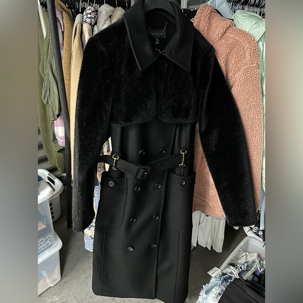 Beautiful black belted wool waist coat by Karen Millen x Lydia collection